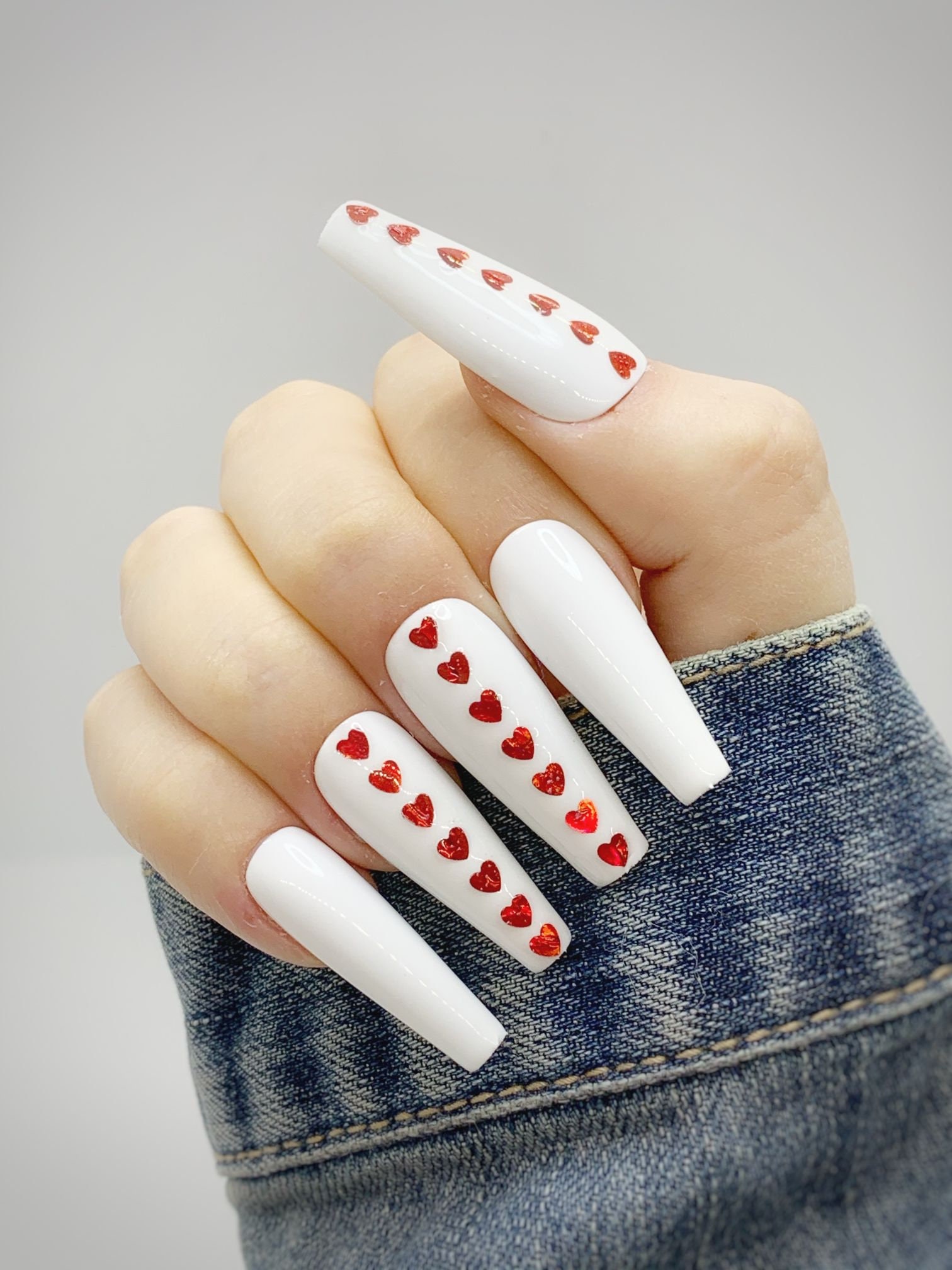 Red Heart Press On Nails Valentine S Day Nails Custom Etsy Australia