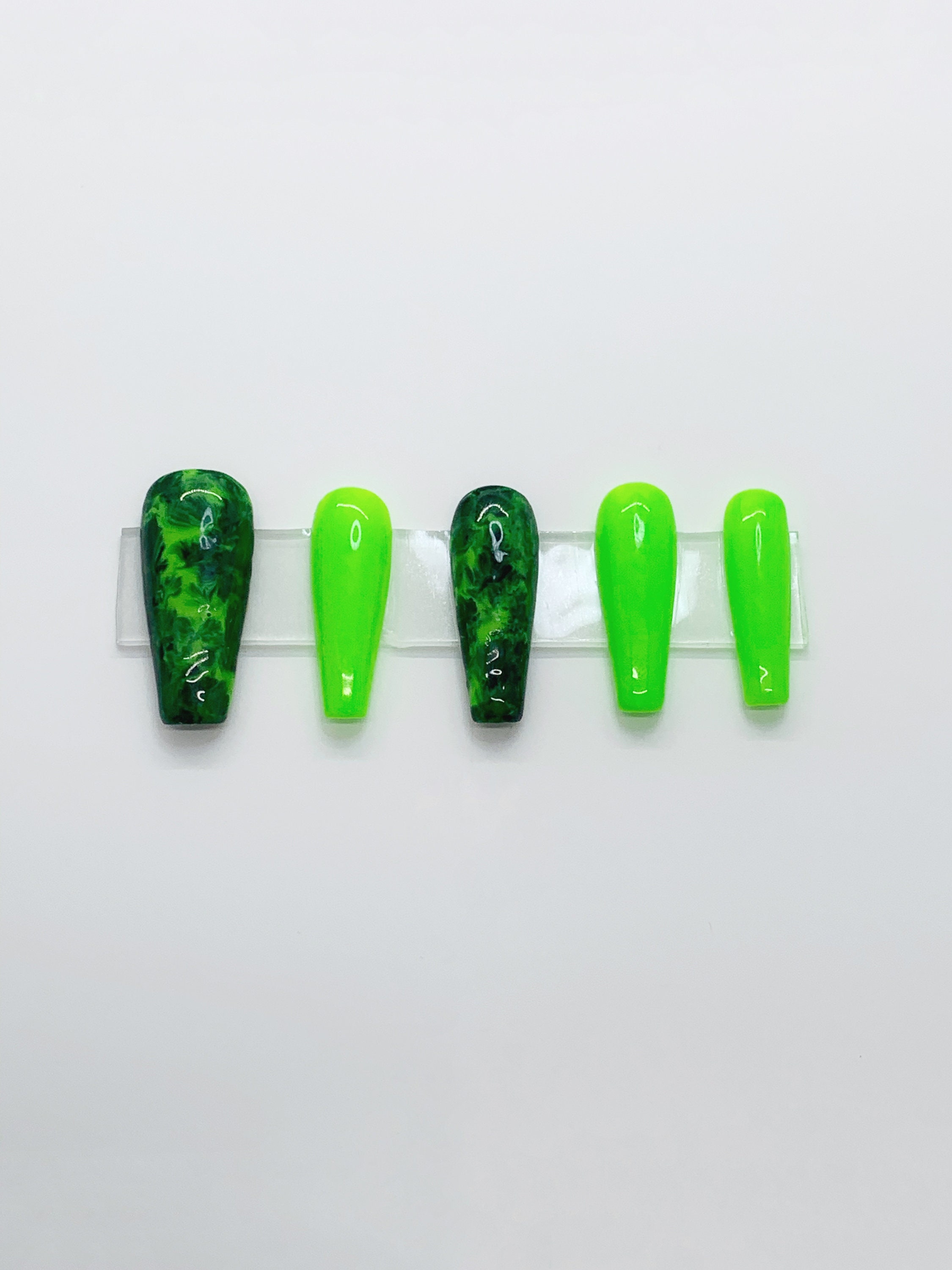 Neon Green Press on Nails Green Smoke Nails Black Nails - Etsy