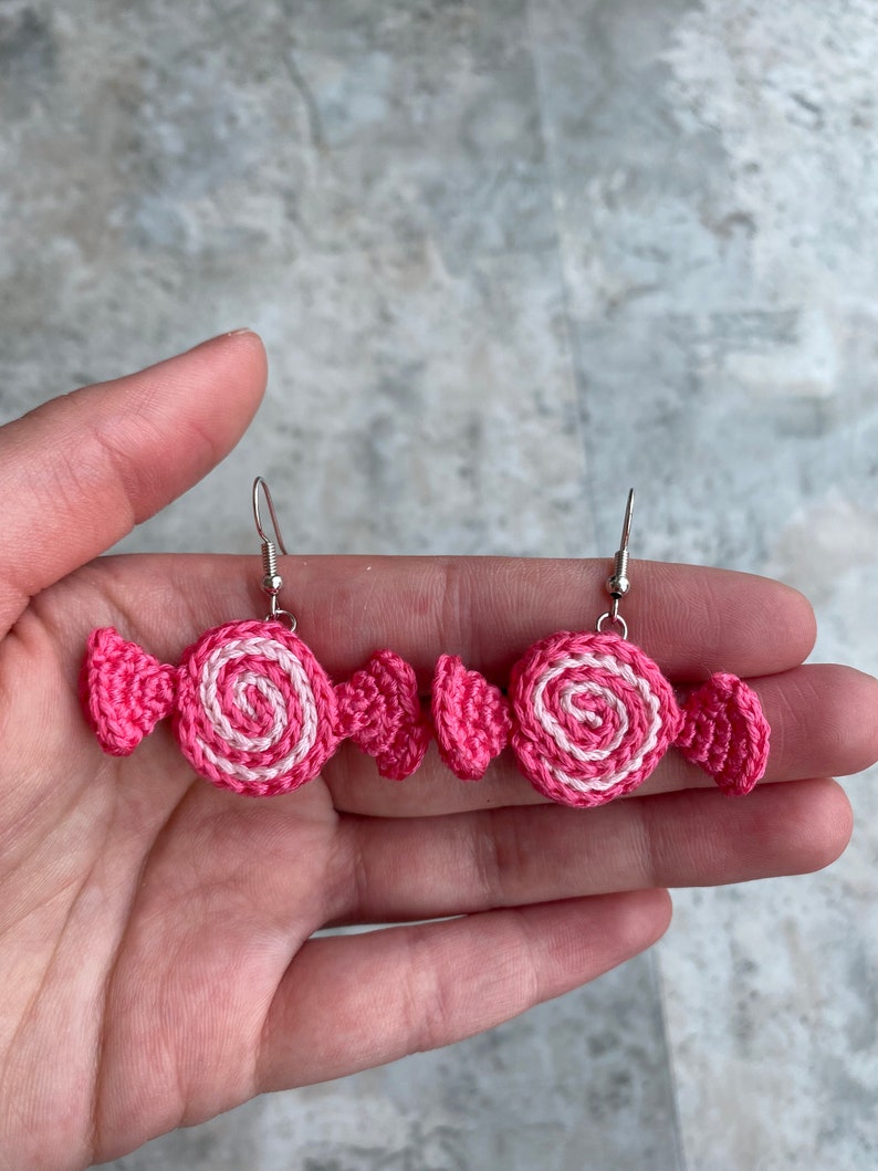 Pink Candy Earrings Handmade Crochet Earrings Etsy