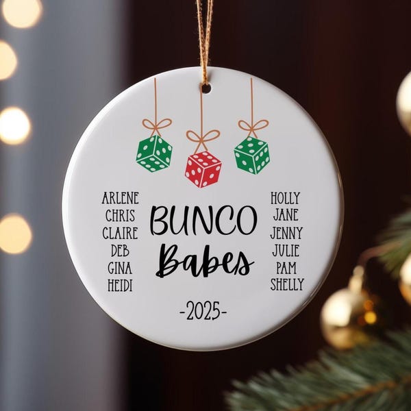 Bunco Babes Ornament, Bunco Group Gift, Bunco Stocking Stuffer, White Elephant Bunco Gift, Custom Bunco Ornament