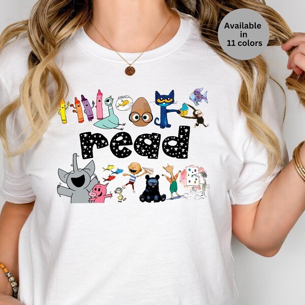 T-shirt da lettura con personaggi di libri per bambini, t-shirt colorata con personaggi popolari, t-shirt grafica con lettura d'amore, t-shirt per insegnanti di scuola materna-asilo-elementare