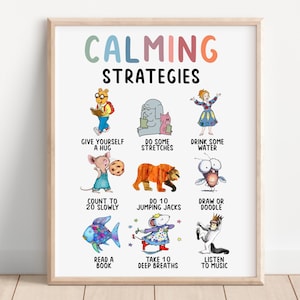 Calming Strategies Classroom Poster, homeschool decor, Special Education sign, self-soothing ideas, book characters ideas for calming