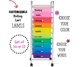 Custom Rainbow Cart Drawer Labels/trolly Labels/personalized 