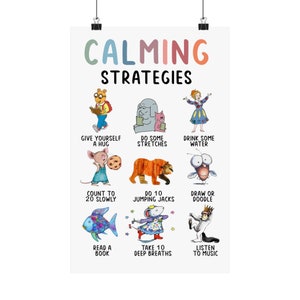 Cartel del aula de estrategias calmantes, decoración de la escuela en el hogar, letrero de educación especial, ideas para calmarse, ideas de personajes de libros para calmarse