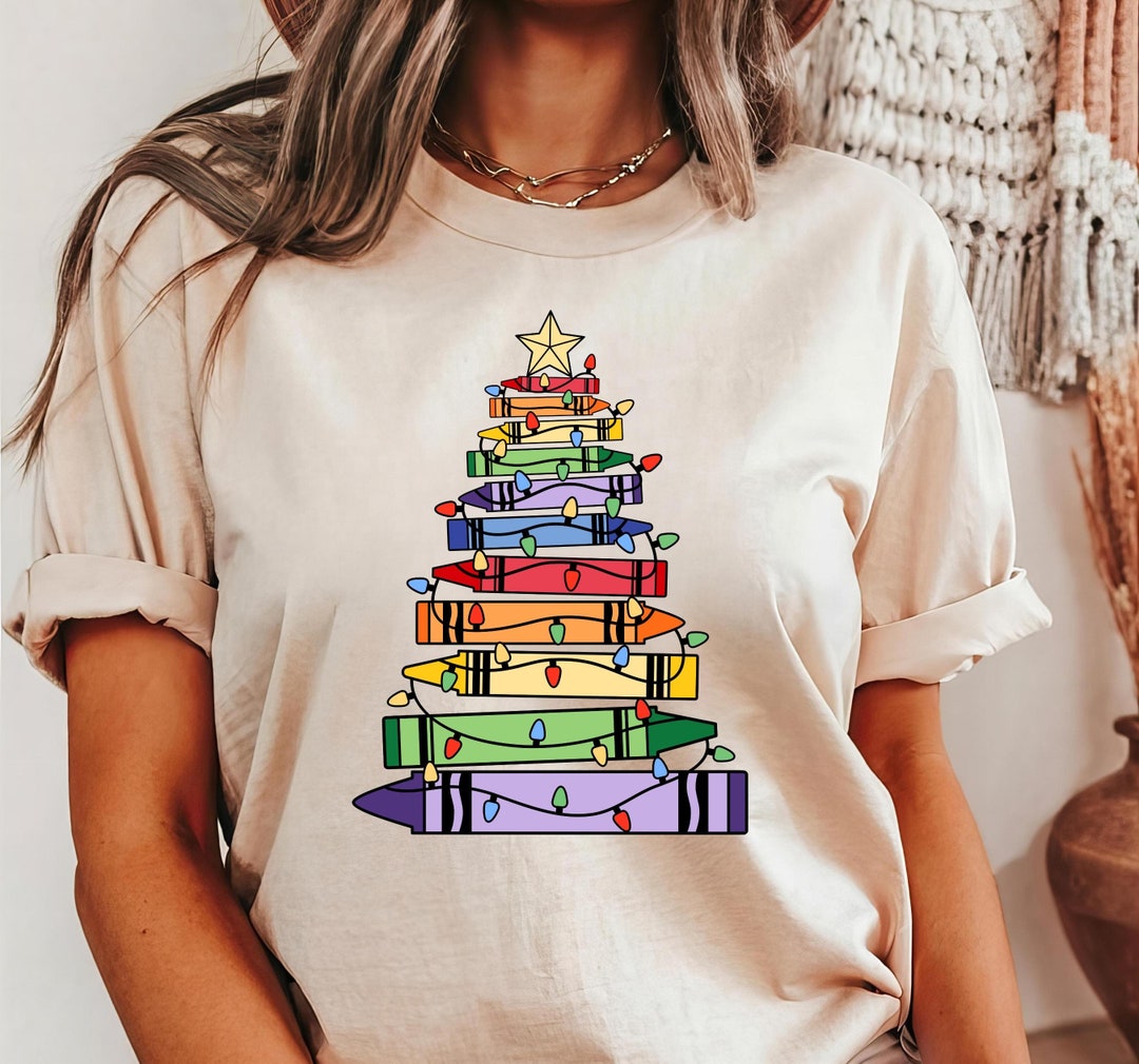Crayon Christmas Tree Sweatshirt, Teacher Holiday Sweatshirt, Educator