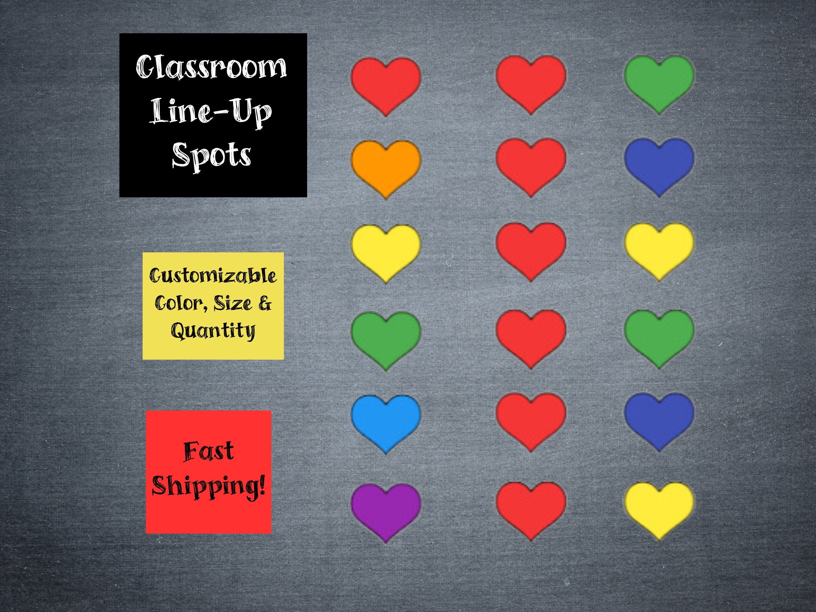 Customizable Clasroom Line Up Spots, heart shape, Color recognition, Kindergarten, Pre K, elementary classrooms, student distancing,