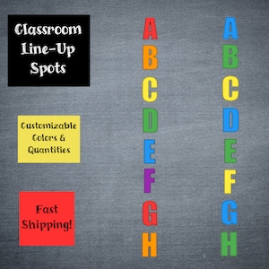 Customizable Clasroom Line Up Spots, Color and letter recognition, Kindergarten-Preschool-elementary classrooms, student distancing