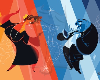 Ella Fitzgerald and Louis Armstrong - Original Art