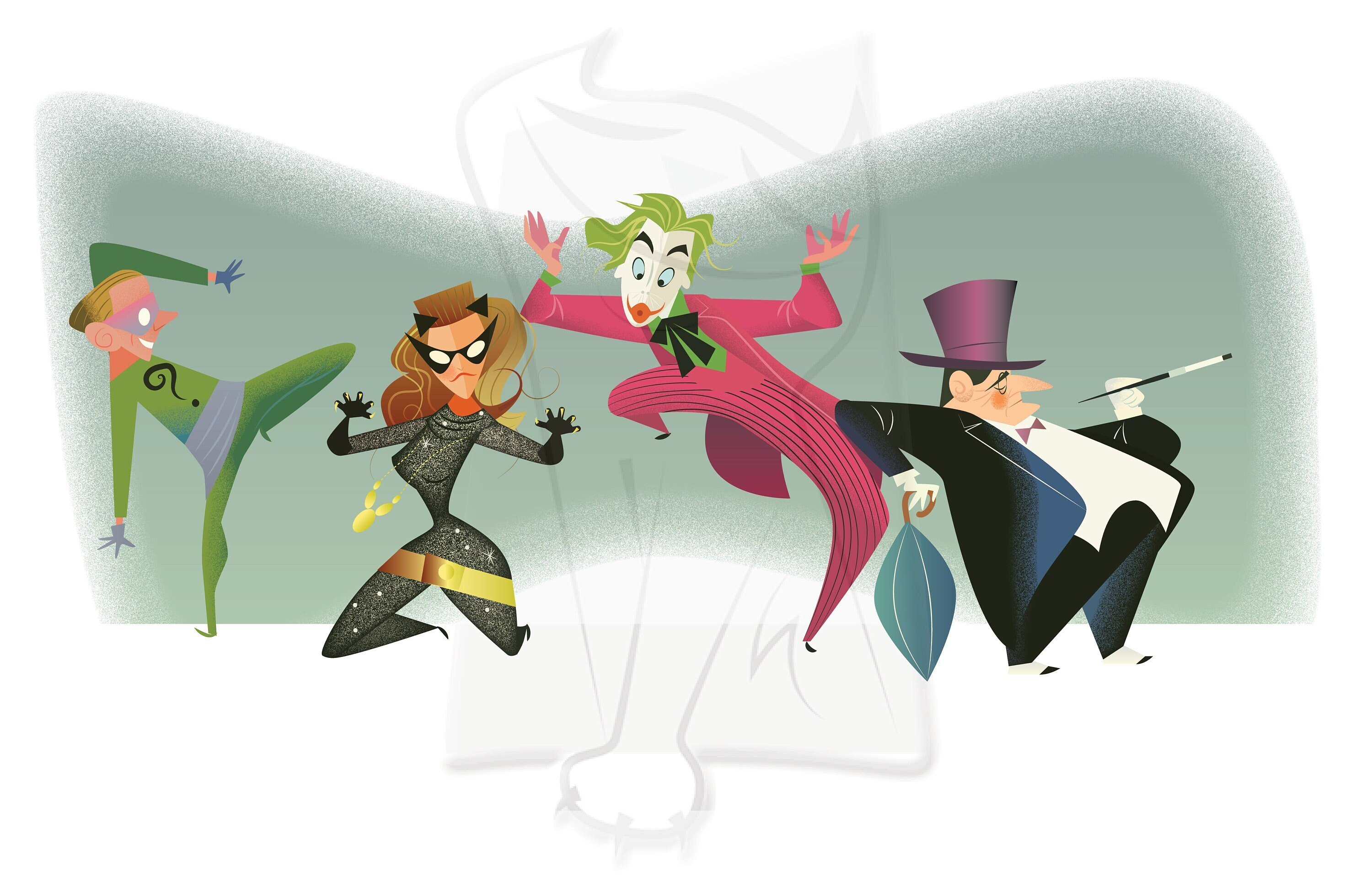 Holy Bat Villains!, Riddler, Joker, Catwoman, pinguïn, originele muurkunst  - Etsy België, image size:3000x1941