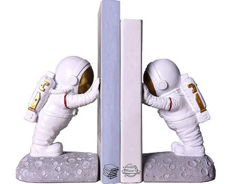 Joyvano Astronaut Decorative Bookends - Space Bookends for Home/Office, Modern Designed Book Holders for Heavy Books, Book Stoppers