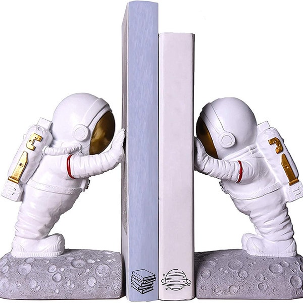 Joyvano Astronaut Decorative Bookends - Space Bookends for Home/Office, Modern Designed Book Holders for Heavy Books, Book Stoppers