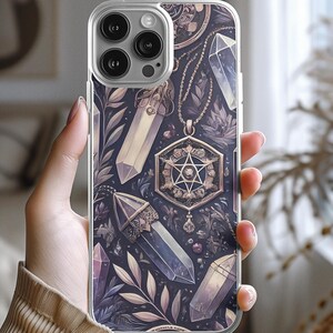 Crystal Enchantment Witchy Phone Case | Pentagram Celestial Design Mystic Aesthetic for iPhone - Spiritual Gift for Wiccan & Occult Lovers