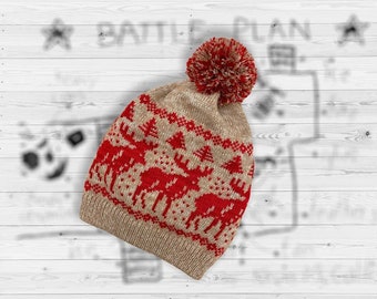 Similar to Home Alone Hat, Machine knitted double beanie UNISEX HAT with Moose