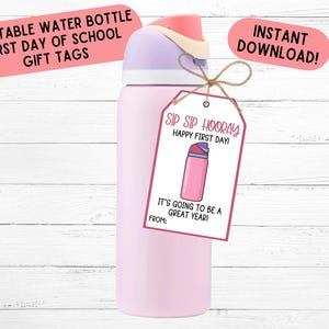 Teacher Gift Tags Sip Sip Hooray Gift Tags First Day Of School Gift Printable Gift Tag for Teacher Appreciation Gift Water Bottle Tag