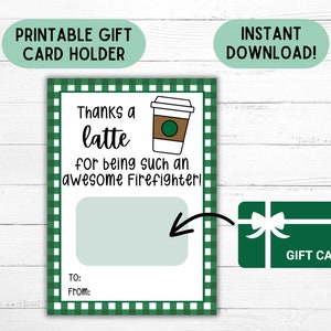Brandweerman Gift Card Holder Internationale Brandweerlieden Dag Bedankkaart Afdrukbare Brandweerman Kerstcadeau Brandweerman Waardering Cadeau