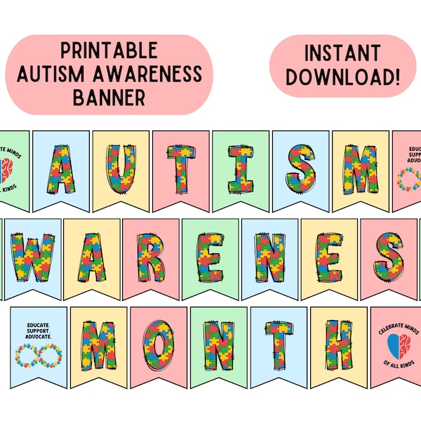 Autism Awareness Banner Autism Awareness Month Sign Printable April Is Autism Awareness Month Decorations Autism Awareness Day Download