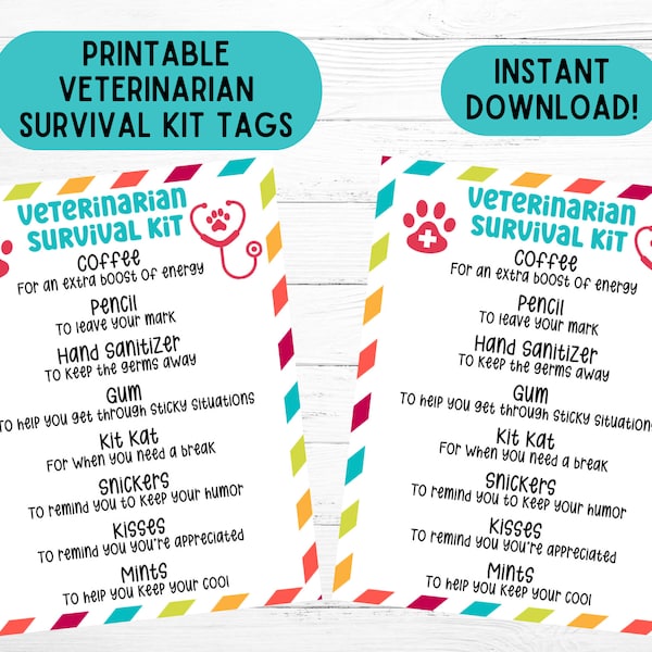 Veterinarian Survival Kit Gift Tag Veterinary Day Printable Veterinary Day Tag Veterinarian Appreciation Download Veterinary Candy Goody Bag