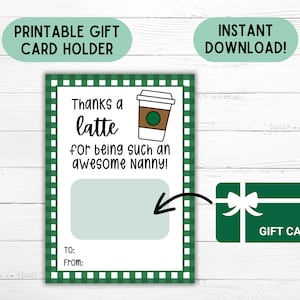 Porte-cartes cadeau nounou Carte de remerciement nounou imprimable Cadeau de Noël nounou Cadeau de remerciement pour nounou Cadeau baby-sitter pour nounou Thanks A Latte
