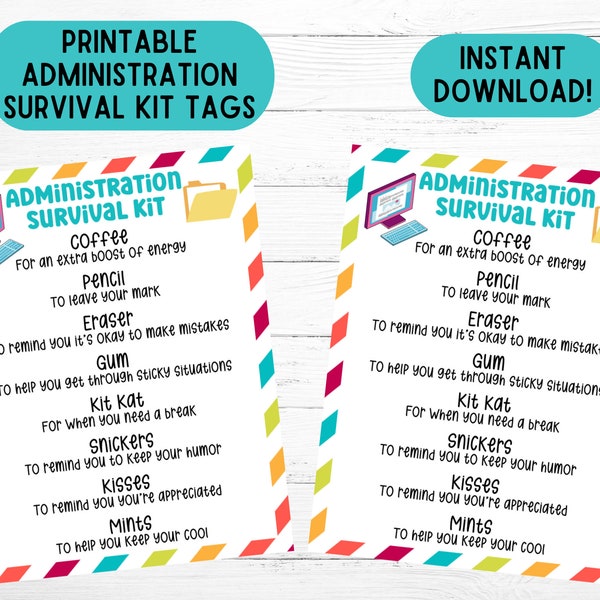 Administration Survival Kit Gift Tags Administrative Professionals Day Printable Administrative Assistant Gift Tag Download Admin Goody Bag