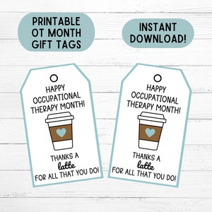 Ergotherapie Maand Cadeaukaartjes OT Maand Tags Afdrukbare OT Maand Favor Tags Ergotherapeut Waardering Download Gelukkige OT Maand