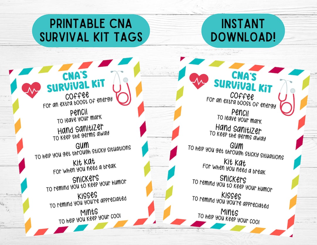 CNA Survival Kit Gift Tag CNA Week Card Printable CNA Appreciation ...