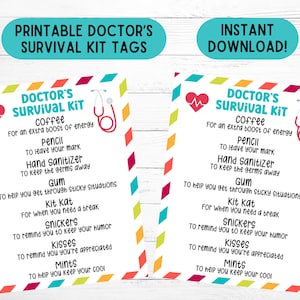 Doctor Survival Kit Gift Tag Doctor&#39;s Day Printable Cards Doctor&#39;s Day Gift Tag Doctor Appreciation Download Candy Goody Bag Gift for Doctor