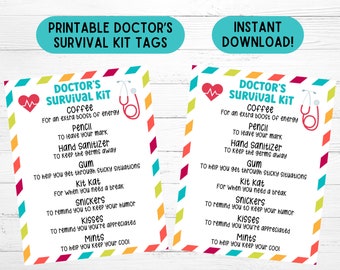 Doctor Survival Kit Gift Tag Doctor's Day Printable Cards Doctor's Day Gift Tag Doctor Appreciation Download Candy Goody Bag Gift for Doctor