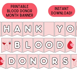 Blood Donor Month Banner Blood Donor Day Sign Printable Blood Donor Decorations Blood Donor Appreciation Download Thank You Blood Donors