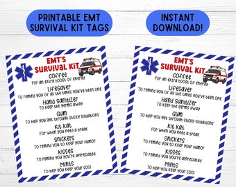 EMT-Survival-Kit-Geschenkanhänger Nationale EMS-Woche Druckbare EMT-Anerkennung Download Notfall-Medizintechniker-Survival-Kit Goody-Bag-Tags