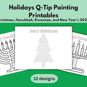 Christmas Q-Tip Painting Fine Motor Craft Kids Pediatric OT Fine Motor Activity Peds Occupational Therapy Printable Teacher Hanukkah Kwanzaa