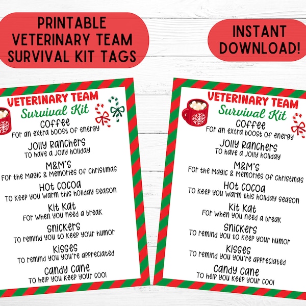 Veterinary Survival Kit Gift Tag Veterinary Team Christmas Gift Printable Vet Tech Gift Tag Download Veterinarian Christmas Goody Bag Tags