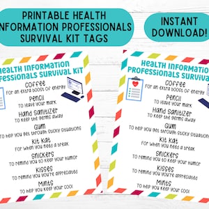 Health Information Professionals Survival Kit Gift Tags Health Information Professionals Appreciation Printable HIP Week Gift Tag Download