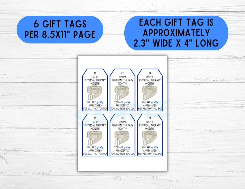 Physical Therapy Month Gift Tags PT Month Tags Printable PT Month Favor ...