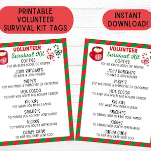 Volunteer Survival Kit Gift Tag Volunteers Christmas Gift Printable Volunteer Gift Tag Download Volunteers Christmas Goody Bag Tags