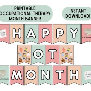OT maand banner ergotherapie maand teken afdrukbare OT maand decoraties ergotherapeut waardering downloaden Happy OT Month