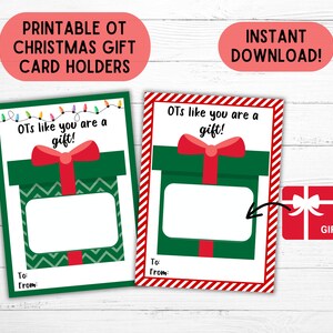 Könnte beinhalten: Druckbare Weihnachtsgeschenkkartenhalter mit einem grünen und roten Geschenkbox-Design. Der Text lautet "OTs like you are a gift!" und enthält Platz für "To" und "From".