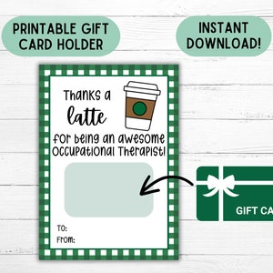 Ergotherapeut cadeaukaarthouder OT maandkaart afdrukbare ergotherapie kerstcadeau OT waardering cadeaukaarthouder