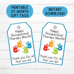 Ergotherapie Maand Cadeaukaartjes OT Maand Tags Afdrukbare OT Maand Favor Tags Pediatrische Ergotherapeut Waardering Downloaden