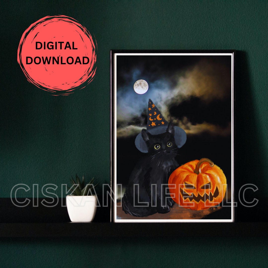 Cute Black Cat Printable Cute Halloween Decor Halloween - Etsy