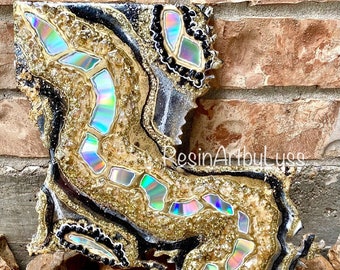 Made to Order Louisiana Resin Geode Wall Art: Black/Gold- Customize your own!