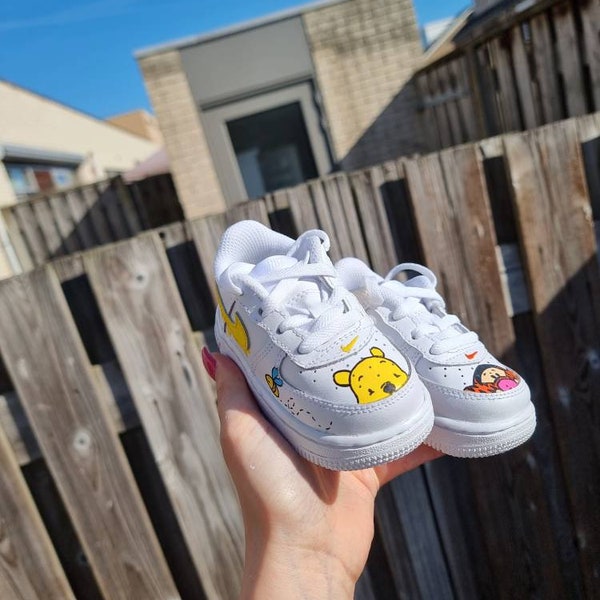 Nike Air Force 1 benutzerdefinierte Winnie Pooh und Tiger AF1 Kinder / Baby Borough