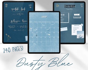 Papier numérique bleu poussiéreux | GoodNotes, Notabilité | Modèles de prise de notes | Portrait | Notes numériques | Papier à lettres | Planificateur étudiant | Calendrier