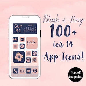 Blush & Navy | iOS 14 Icons | iOS icon Aesthetic Home Screen | iOS 14 Widget Photos | Widgetsmith | Instagram Highlights