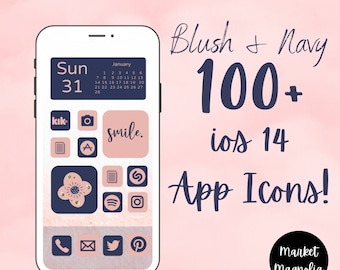 Blush & Navy | iOS 14 Icons | iOS icon Aesthetic Home Screen | iOS 14 Widget Photos | Widgetsmith | Instagram Highlights