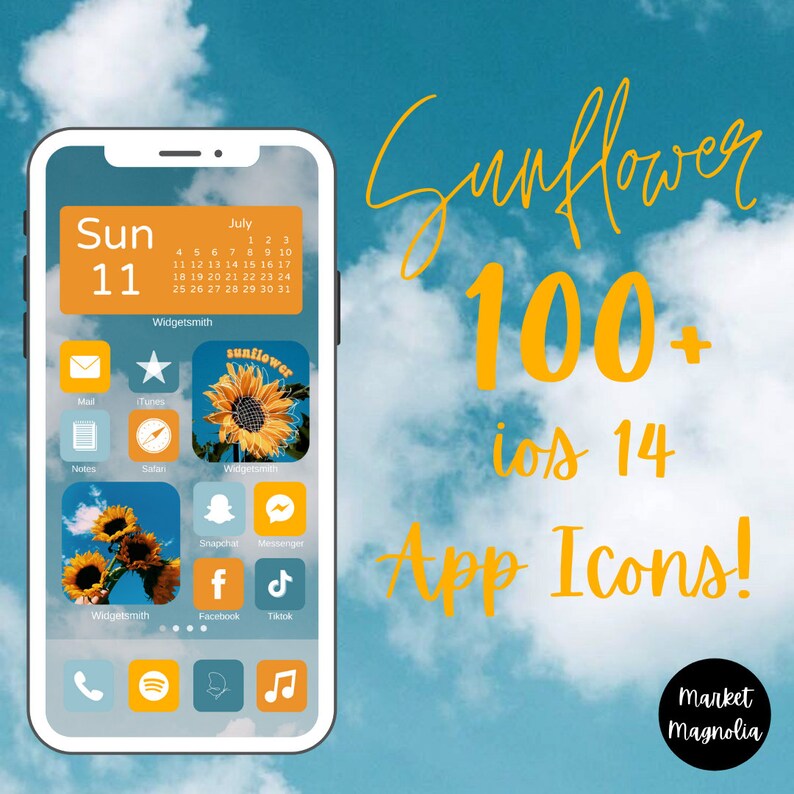 Sunflower App Icons iOS 14 App Icons Aesthetics App Icons iPhone IOS App Icons Instagram Highlights Spring Sunflower iOS App Icon image 1