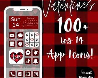 Valentines Red Buffalo Plaid iOS 14 App Icons | iOS 14 Valentines App Icons | Aesthetics App Icons | iPhone IOS Icons | Highlights Valentine