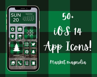 Buffalo Plaid Christmas Green iPhone iOS App Icons Pack | iOS 14 App Icon Pack | Aesthetic Home Screen | iOS 14 Widget Photos | Widgetsmith