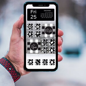 Buffalo Plaid Black iPhone iOS 14 App Icons Pack iOS 14 App Icon Pack Aesthetic Home Screen iOS 14 Widget Photos Widgetsmith image 6