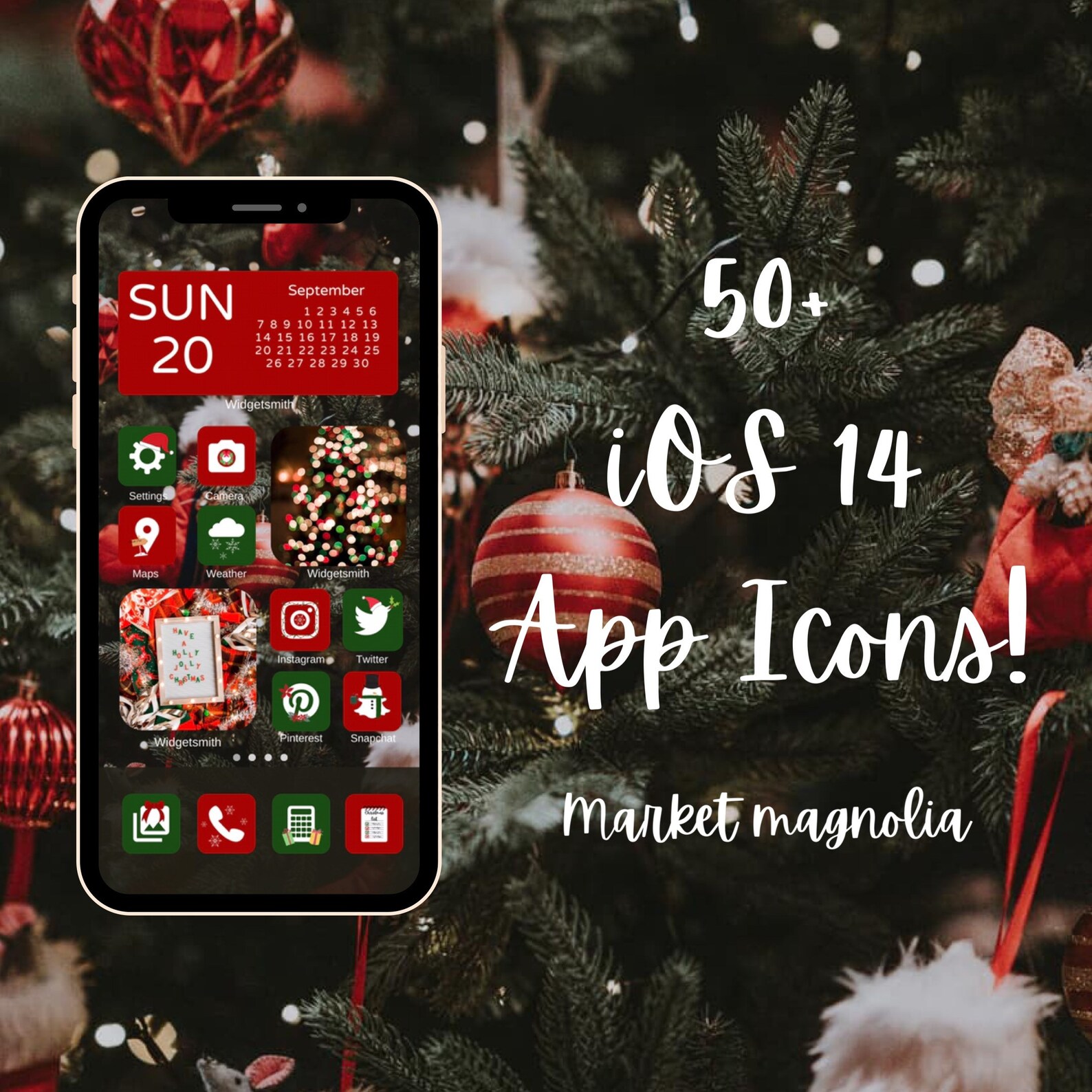Christmas Red and Green Iphone Ios 14 App Icons Pack Ios 14 | Etsy