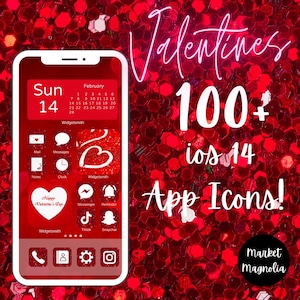 Valentines Rot Glitzer | Valentines iOS App Icons | iOS App Ästhetik Icons | iOS 14 App Icons Valentinstag | Happy Valentines Day